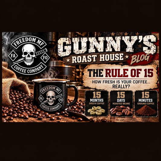 Gunny's Roast House Rule of 15 coffee freshness graphic