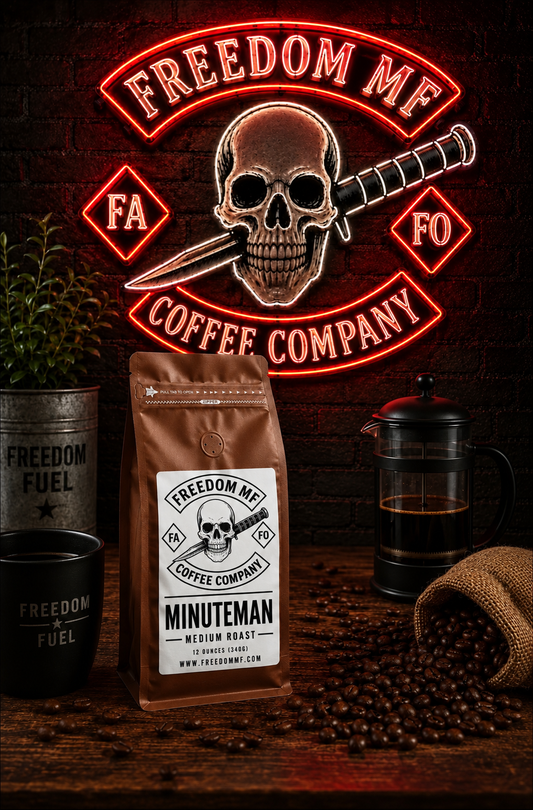 Freedom MF Minuteman Medium Roast 12-ounce coffee bag with updated label