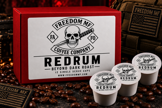 Freedom MF Redrum Beyond Dark Roast coffee pods, 12-count red box