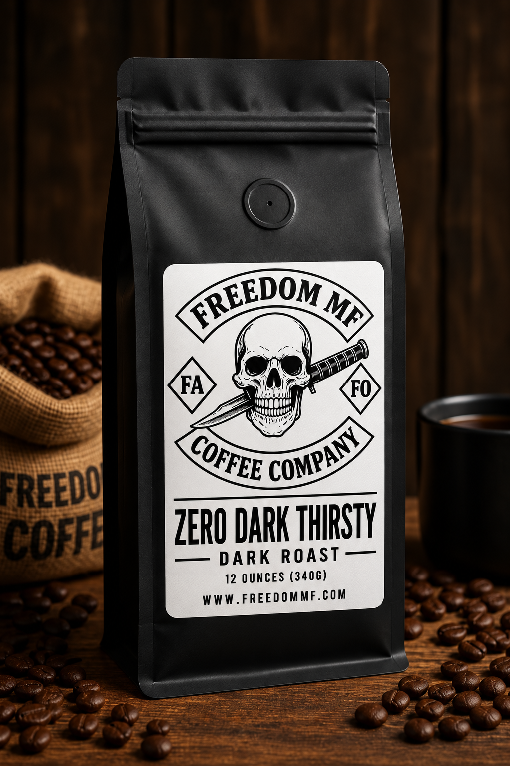 Freedom MF Zero Dark Thirsty Dark Roast 12-ounce coffee bag